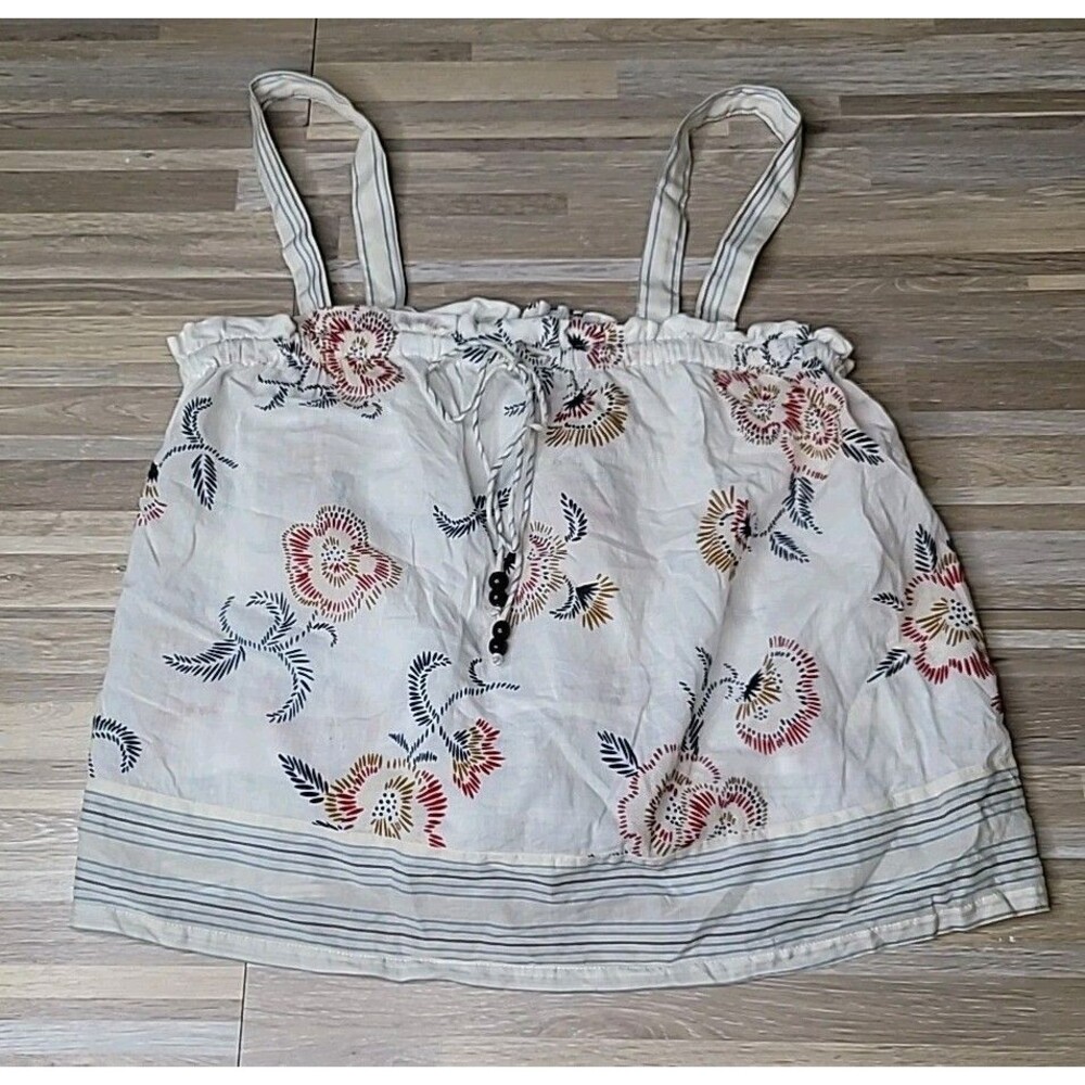 Madewell Floral Cream Tank Top with Red and Navy Accents